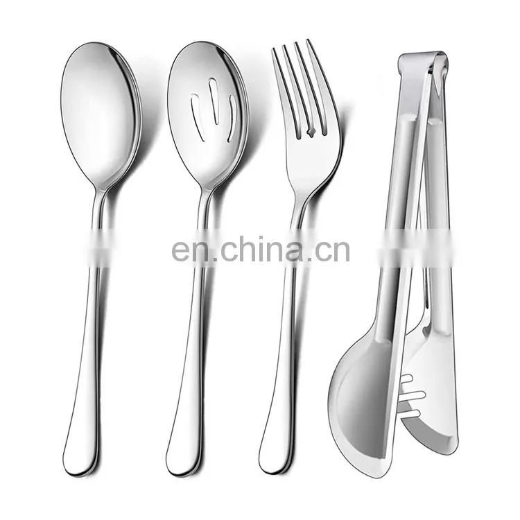 Wholesale 4pcs Cutlery Utensil Serving set Stainless Steel Cutlery Set Knife Fork Spoon Serving Flatware Set