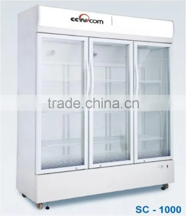 Double doors glass soft drink display refrigerator showcase refrigerator beverage upright cooler