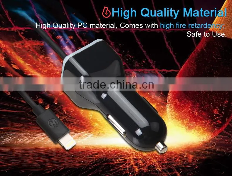 Built-in with MFi Charging Cable car charger for iPhone 6 6s 5 for Samsung