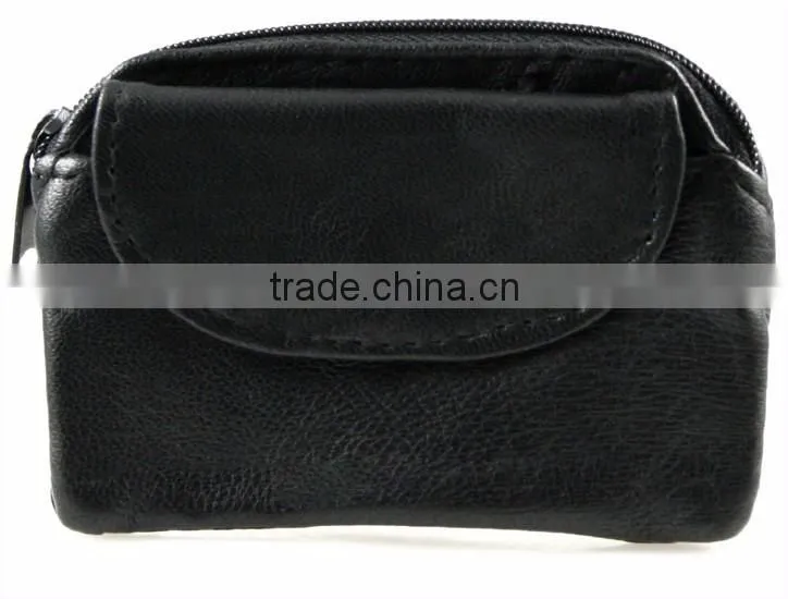 Leather Coin Purse with Key Ring and Snap Pocket Men Cowhide Change Purse