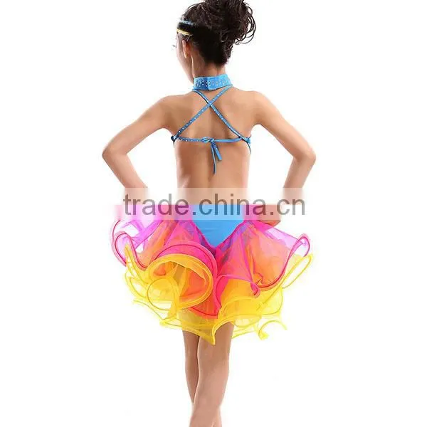High level kids professional competition latin dance costume for girls Bright drill tassel Latin dance skirt