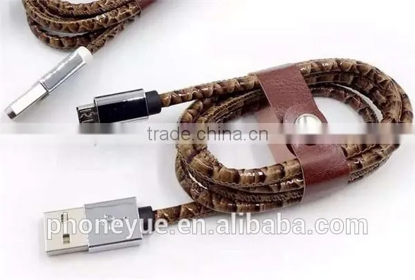high quality colorful metal leather usb cable with retail package