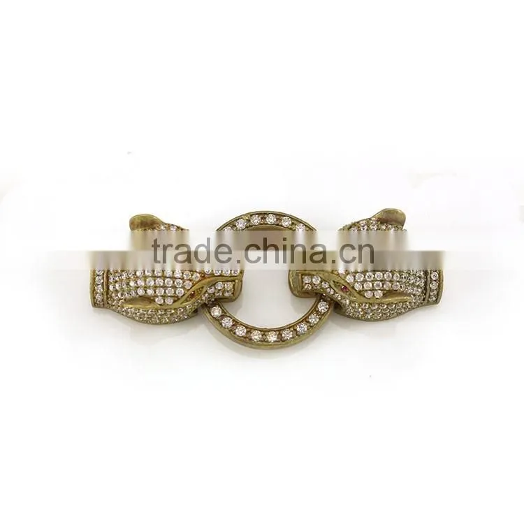 CZ6656 CZ micro pave Jewelry Making Supply, Gold leopard head Hook Clasps
