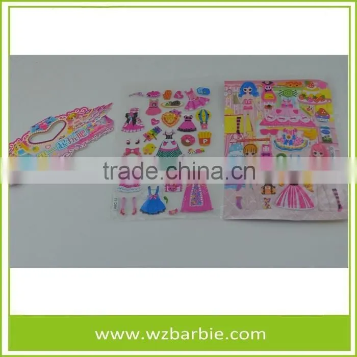 Fashion Wholesale Change Clothes Beautiful Puffy Stickers For Kids