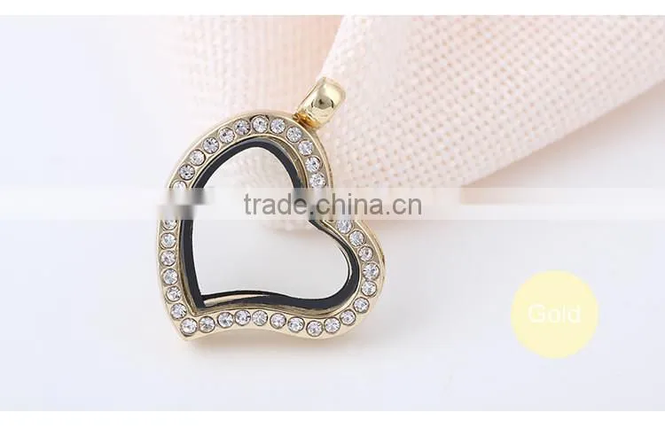 Crystal Rhinestone Heart Shaped Floating Charm Locket Pendant without Chain