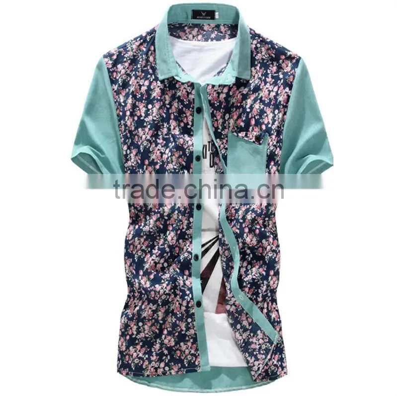 Short sleeve fancy design men shirt with floral printing