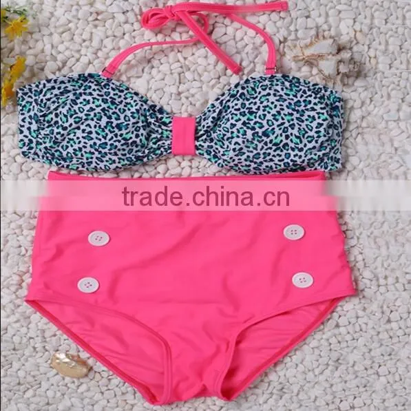Blue leopard pattern swimwear for mature women