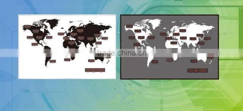 LED DIGITAL WORLD TIME WALL CLOCK/ 24 MAJOR CITY TIME WORLD MAP CLOCK