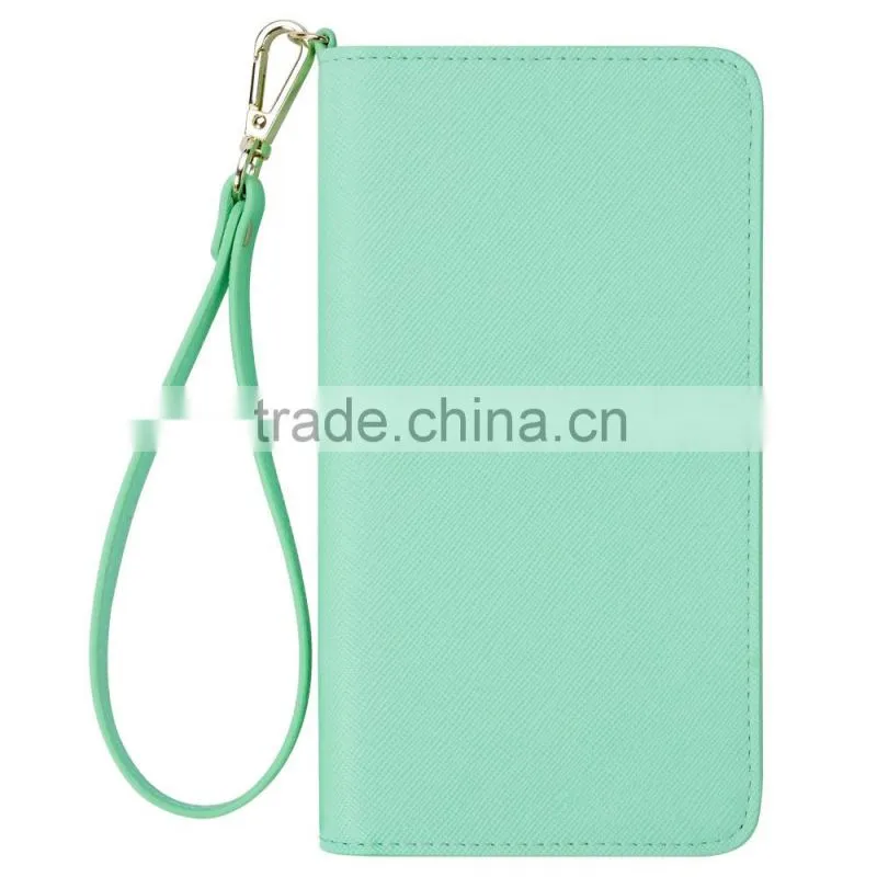 card holder green PU leather long wrist rope RFID blocking hand bag ladies