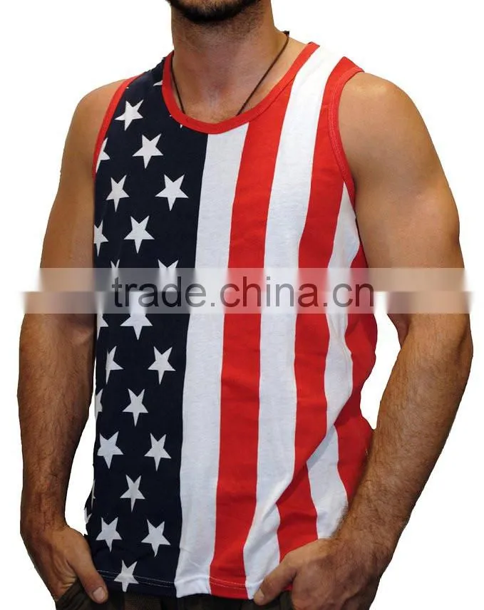 Men's Custom Printing Service Vest Stars & Stripes American Flag Tank Top Shirt