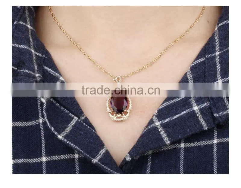 wholesale fashion jewelry 18k gold plated glass stone pendant with ruby