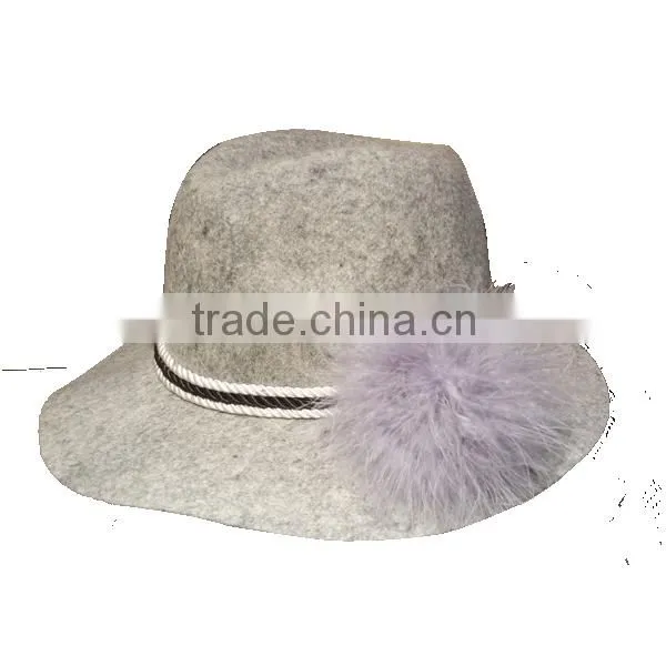Excollect Custom High Quality Blue 100% Wool Lady Felt Hats With Fur Ball String
