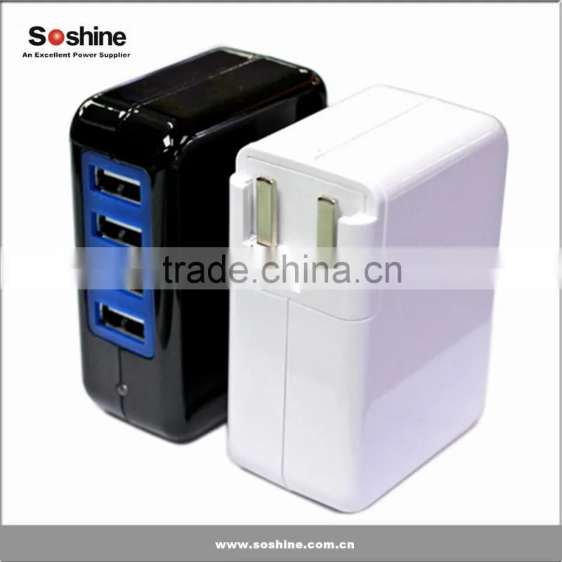 New product Soshine Power 4-USB 3.1A 15w Travel Wall Charger usb mobile travel charger 4 port usb charger