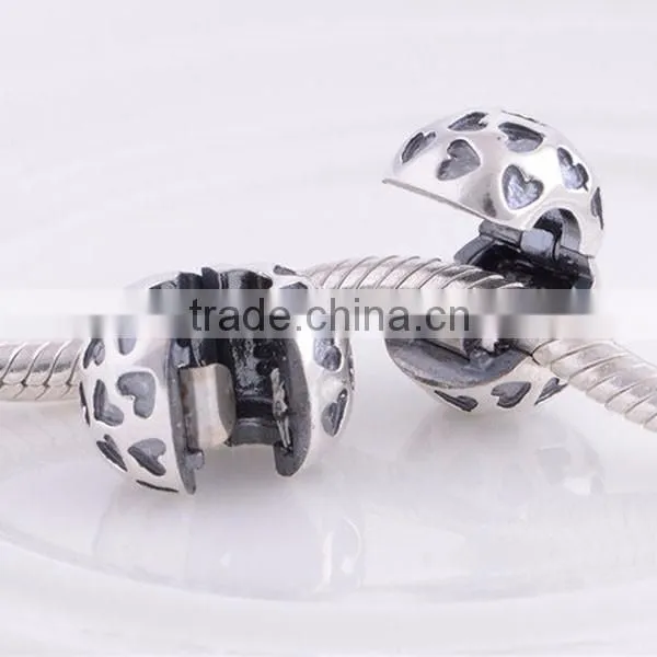 NEW 100% 925 Sterling Silver European Clip And Clasp Charms Love heart Silver beads