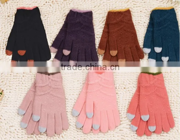 Crossbanding Woolen Yarn Touch Screen Gloves With Conductive Fiber Fingertips For Christmas 2015