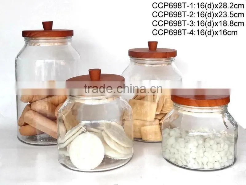 4pcs glass oil vinegar salt pepper set with wooden rack (TW1014)
