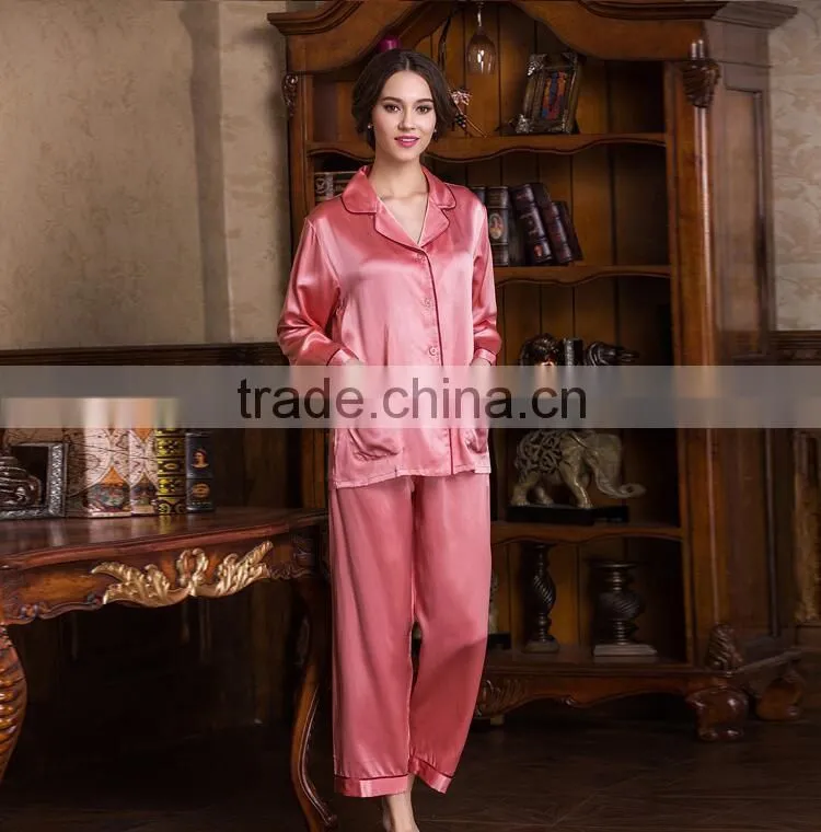 100% silk pajama with pink color, 16mm crepe