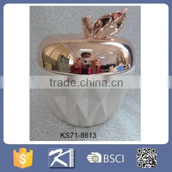 Custom antique eletroplated porcelain apple shape jar with lid