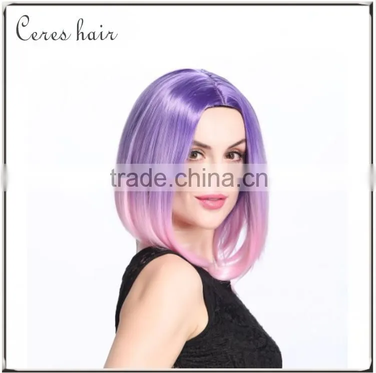 high temperature synthetic hair wig lace front ombre purple to pink wig for young lady