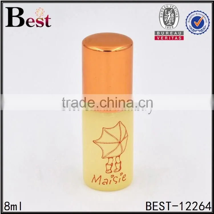 8ml yellow small glass roll on tube perfume bottle stainless steel roller ball aluminum cap