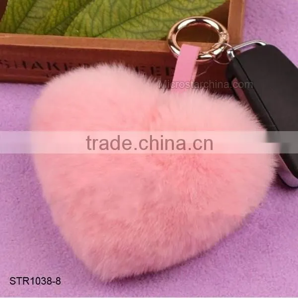 Top Quality Real Rex Rabbit Fur Pom Keychain Heart Shape Keychain