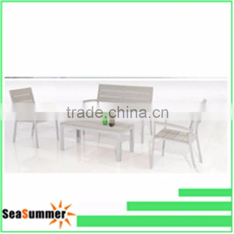 wood plastic composite garden set, 4pc plastic wood garden table and chair set, outdoor sofa plastic wood slat