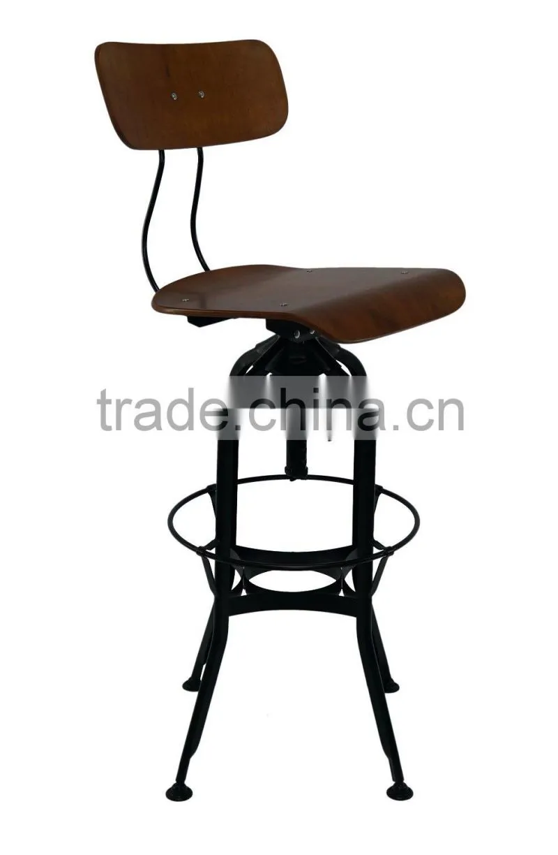Vintage Toledo Plywood Backrest Bar Stool Chair / Retro Adjustable Metal Bar Stool/ Antique Industrial Barstool
