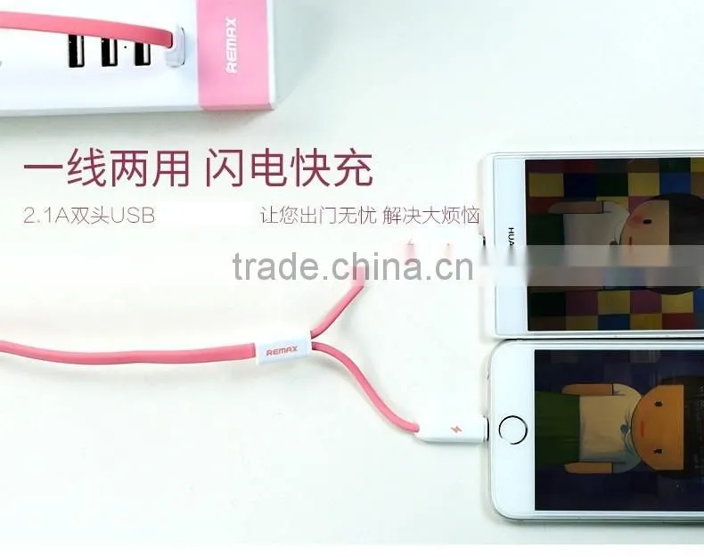 Original Remax Charging Data Cable 2 in 1 USB Cable For iphone and Xiaomi Samsung HTC Nokia