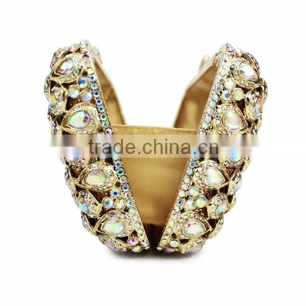 gold metal and AB color crystal evening clutch bag woman handbag ladies party bag (88162A-AB)
