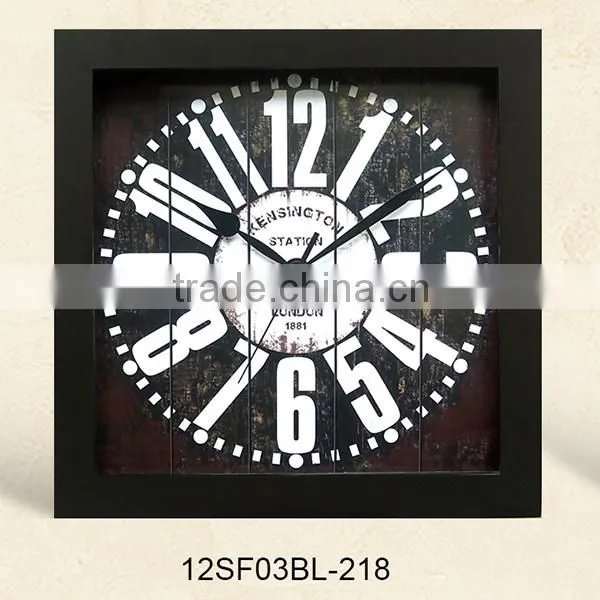 12 inch retro style decorative Mdf Wooden Clock with Glass (12SF03BL-220)