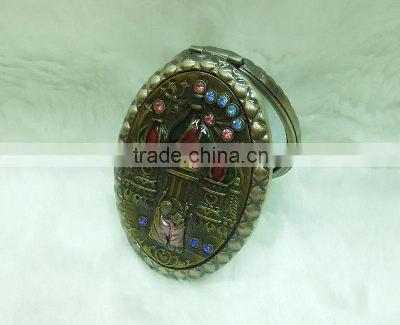 Antique castle cosmetic pocket mirror with rhinestone
