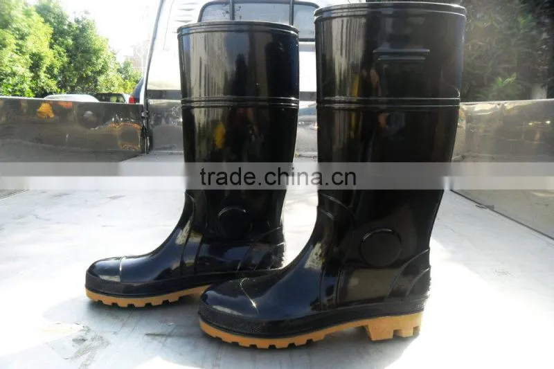 Black PVC Safety boots rain boots gumboots with steel toe cap and steel plate mid-sole