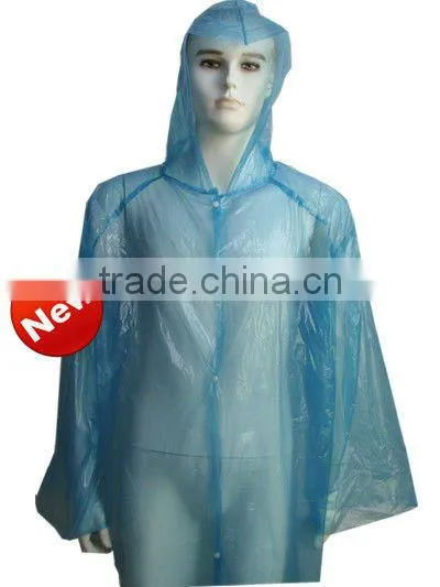 Disposable blue Polythene waterproof adult's raincoat