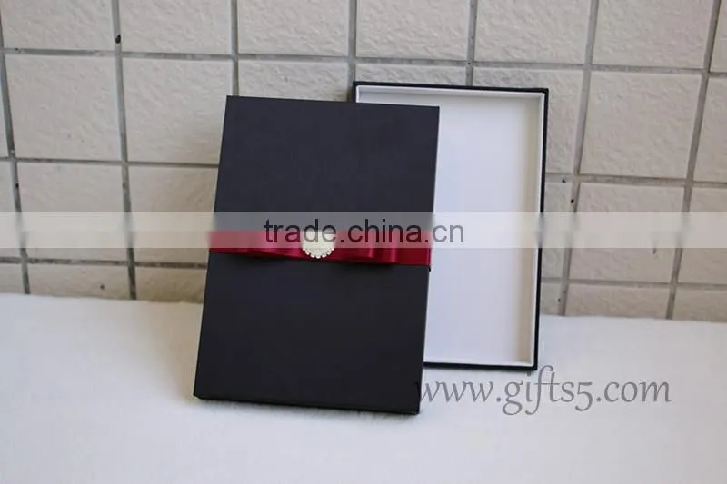 Elegant custom Black wedding invitation box with ribbon