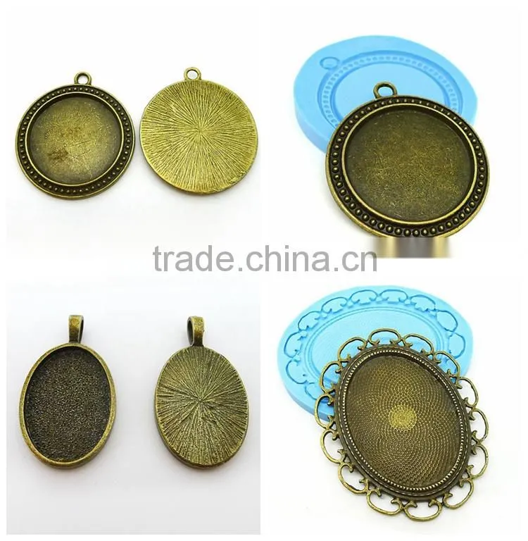 Complete DIY Pendant Kits, round, Metal Bezels + Glass Cabochons+ Chain Necklaces wholesale clear transparent Glass Cabochons
