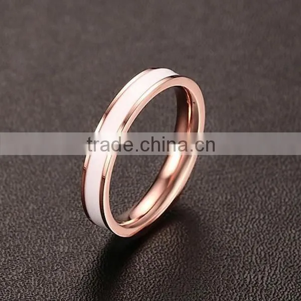 2016 Wholesale Korean White/Black Epoxy Rose Gold Plated Stainless Steel Ring