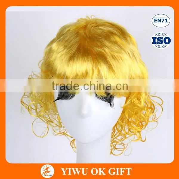 Gold small head curly wig, lady short hair wig blonde