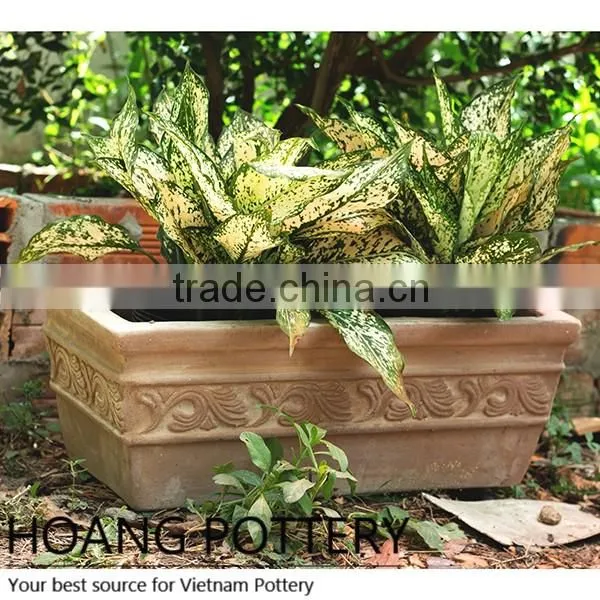Square Red Clay Flower Planter - Vietnamese Ceramic Pot