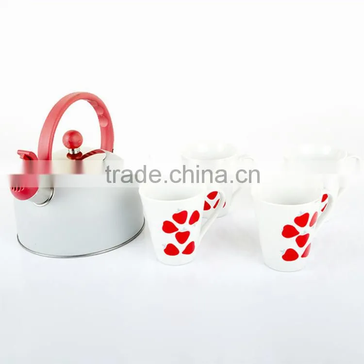 3pcs kettle sets with ceramic cups stainless steel non-electric water whistling kettle for induction cook