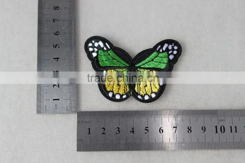 nice design green butterfly embroidery self adhesive leather patches for clothing