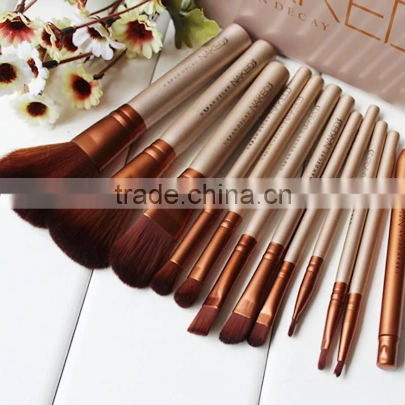 Professional naked 3 brush wooden handle cosmetic brush set