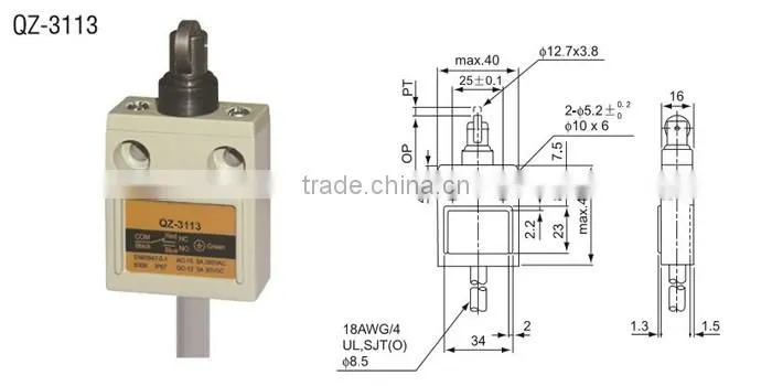 QZ-3113 33.3-35.3mm 5A 125V 3A 250VAC IP67 Waterproof Limit Switch