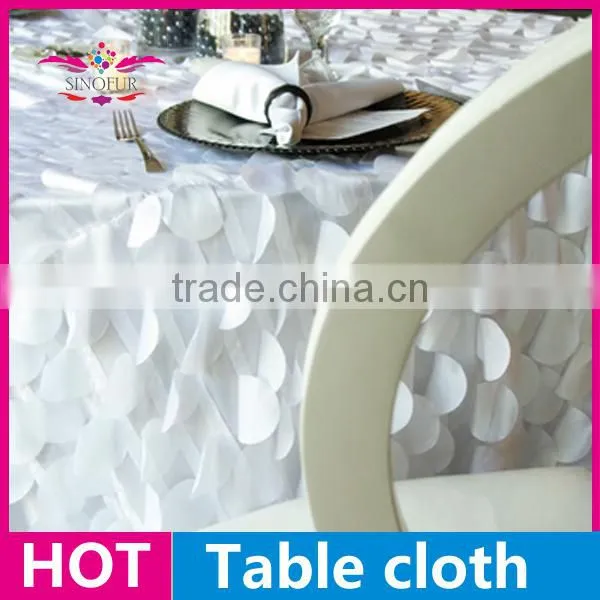 wholesale Qingdao Sinofur cheap OEM ruffled sequin rosette wedding table cloth for restaurant