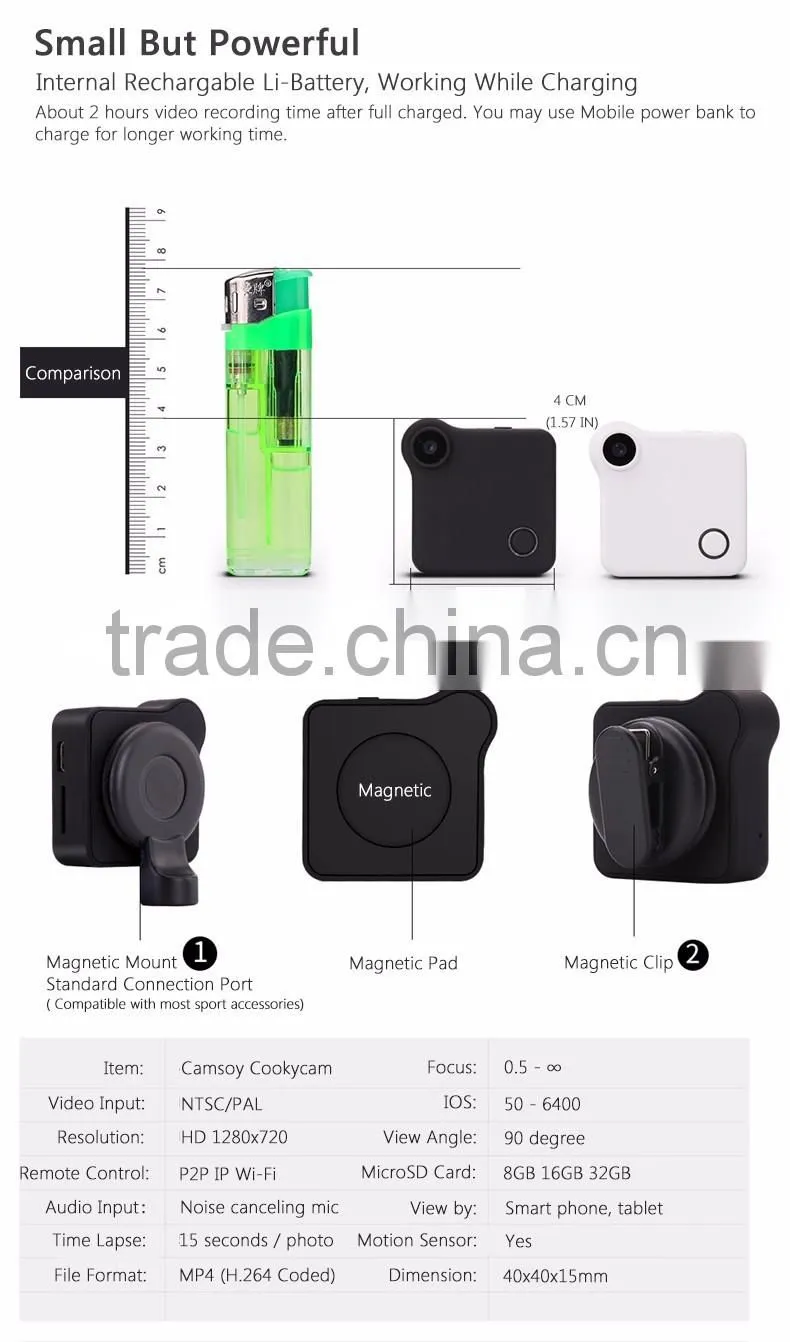 New Arrival C1 Smart Cam 720P Battery Powered Wearable WIFI Wireless Hidden IP Camera