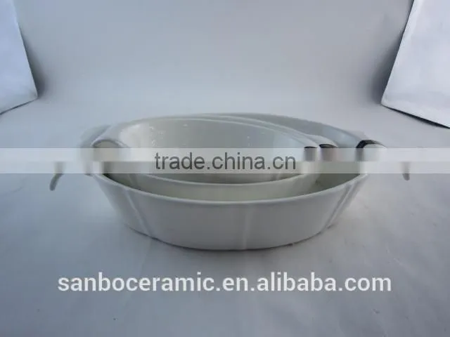 Good Quality High White Porcelain Oval Bakeware Set with Handles