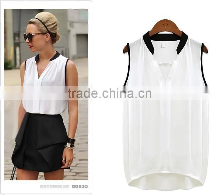 EXCLUSIVE Woman Blouses Sexy Sleeveless Chiffon Plus Size Ladies Blouses Casual Tops Clothing 2015 New Summer White Black