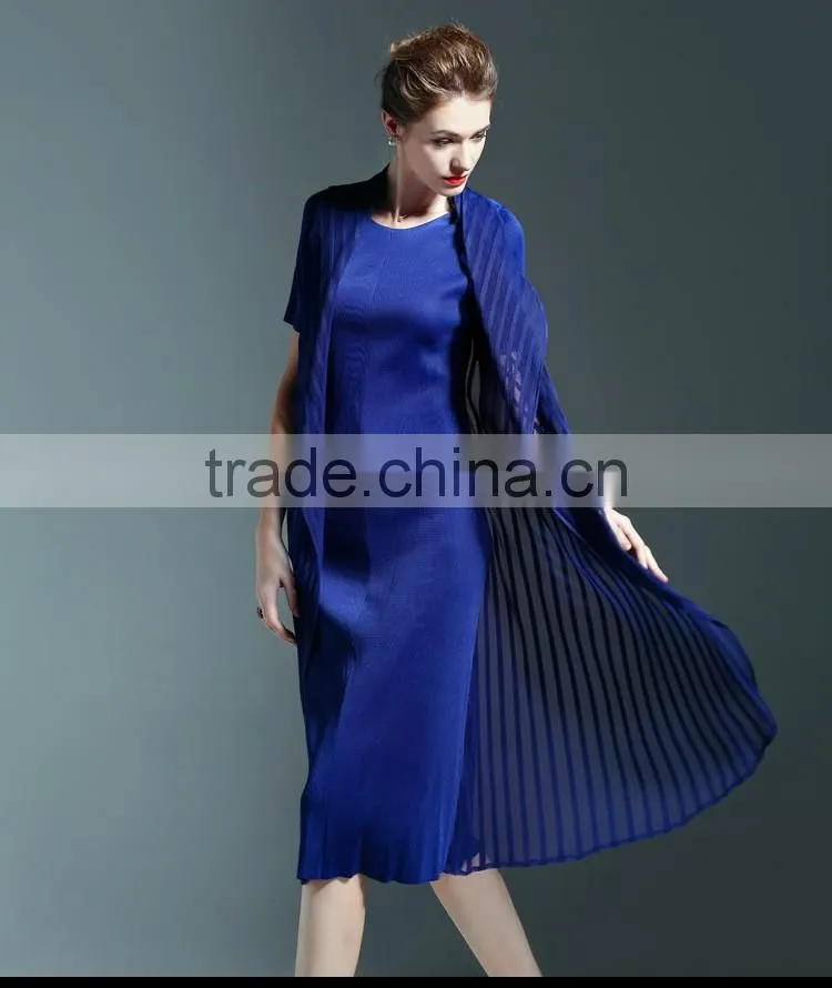 Wholesale England style chiffon spliced wrinkled midi dress for lady