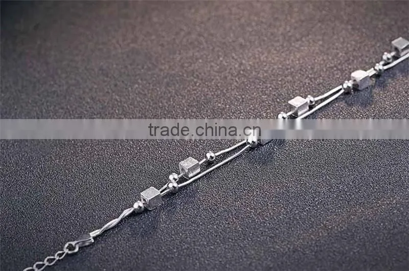925 sterling silver charm double chains bracelet