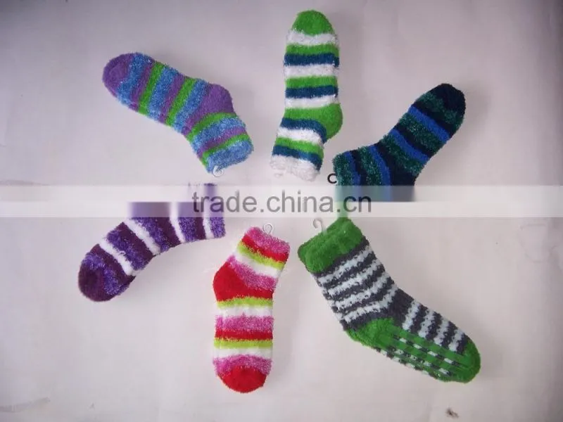 strip women chenille socks with non slip dots fuzzy socks