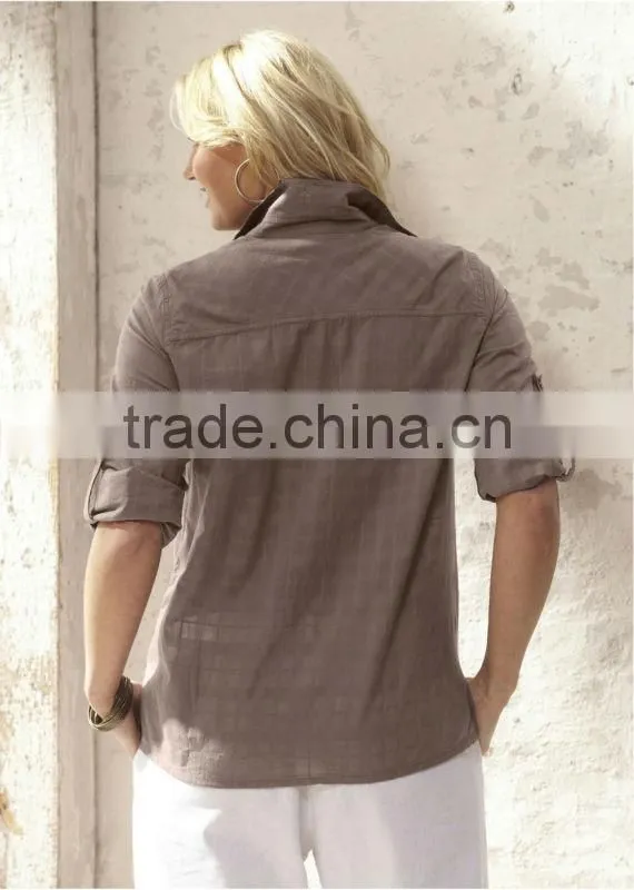 ladies plus size tunic cotton tunic Semi-sheer V-neck tunic